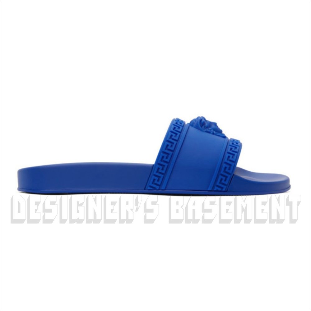 VERSACE men 41 EU - 8 US Royal Blue Rubber Medusa head FLIP-FLOP slide sandals - Picture 11 of 11